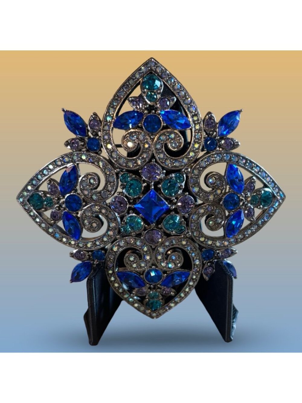 Joan Rivers Rhinestone Brooch With Blue & Aqua Crystals Vintage Statement Gift